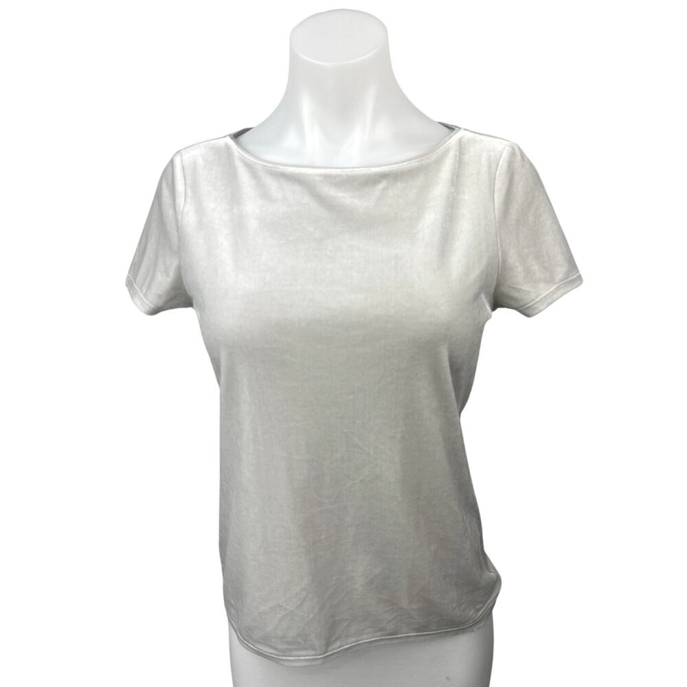 White House Black Market Gray Velour Velvet Short Sleeve Casual Tee Top Size XS